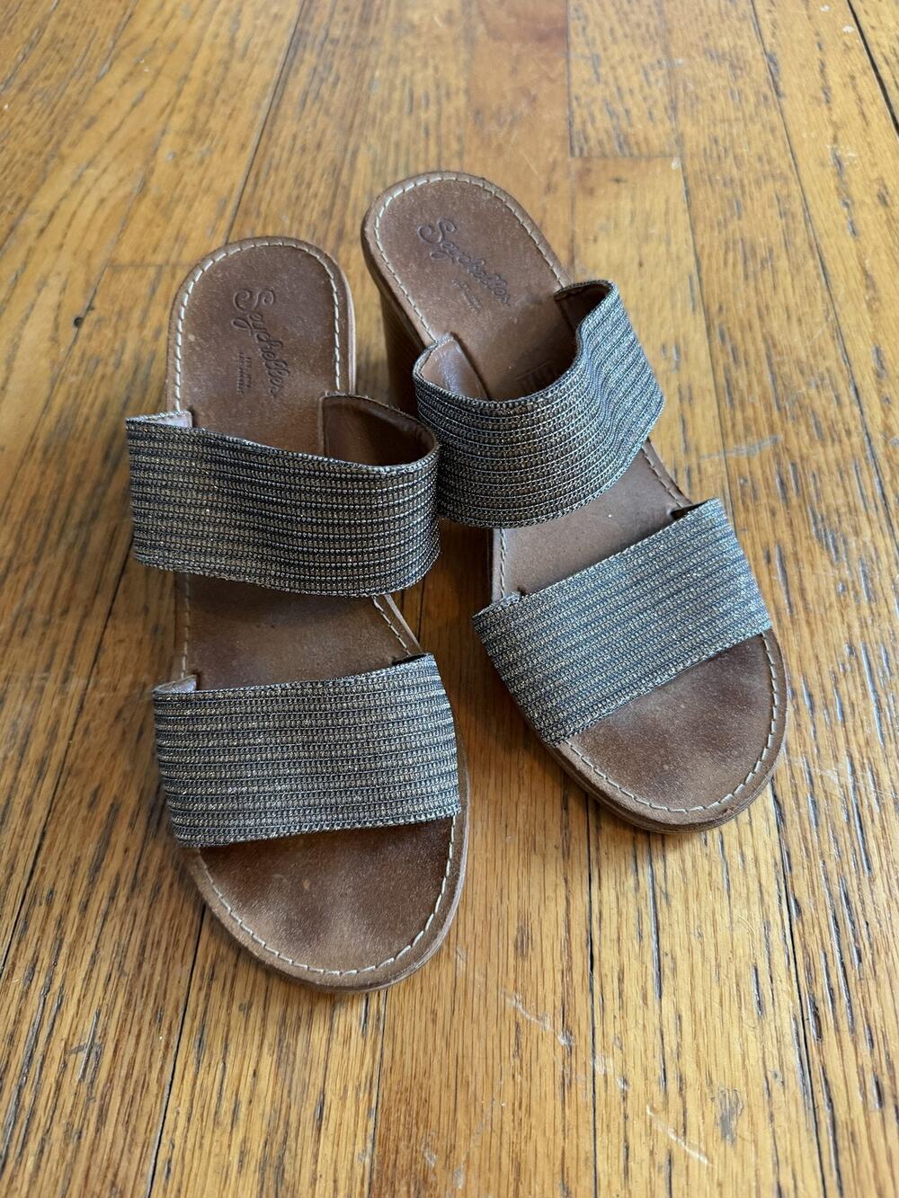 Seychelles Shoes Sandals Womens Size 8 Fabric Double Strap Slide Block Heel